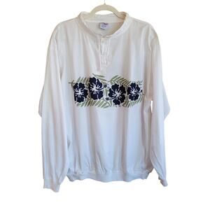 Crazy Shirts White Hawaiian Floral Pullover Sweatshirt Size L Hibiscus Coastal